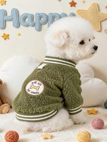 PETSIN 1 Piece Retro Camping Style Plush Pet Baseball Hoodie, Autumn And Winter Thick Warm And Warm Universal Clothes For Cats And Dogs, Small Dogs Outdoor Atmosphere Photo, Home Walking Versatile Top - Army Green - View 10