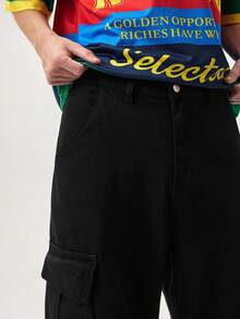 Vaulklash Men's Solid Color Cargo Jeans Without Belt - Black - View 8