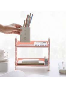 1 Multifunctional Foldable Double-Layer Hollow Design Storage Rack - Made Of Easy To Clean Plastic Material, Suitable For Various Purposes Such As Cosmetics, Jewelry, Bathroom, And Tabletop. Kitchen And Bathroom Supplies Storage Rack - Multicolor - View 7
