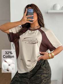 Coolane Women's Men's Plus Size Summer Fall Streetwear Cowboy Cotton Oversized Racing Motorcycle Print Color Block Raglan Sleeve Chocolate Brown T-Shirt - Multicolor - View 1