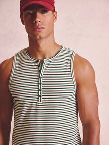 Musero Strpped Ribbed Henley Tank Top Button Front Detail Spring Summer Essentials - Green - View 2