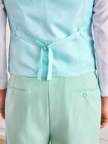 Men's 2pcs Formal Vest & Pants Set, Solid Color With Pockets, Suitable For Wedding, Party, Business Occasions, Mint Green, Size XS-XXXL - Mint Green - View 7