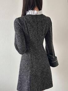FRIFUL Gaun Pesta Kantor/Kencan Elegan Fashion Colorblock Wanita Warna Abu-abu Gelap Musim Gugur - Dark Grey - View 6