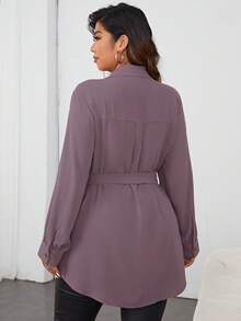 Firerie Plus Size Women's Solid Color Simple Casual Long Sleeve Blouse Fall - Purple - View 2