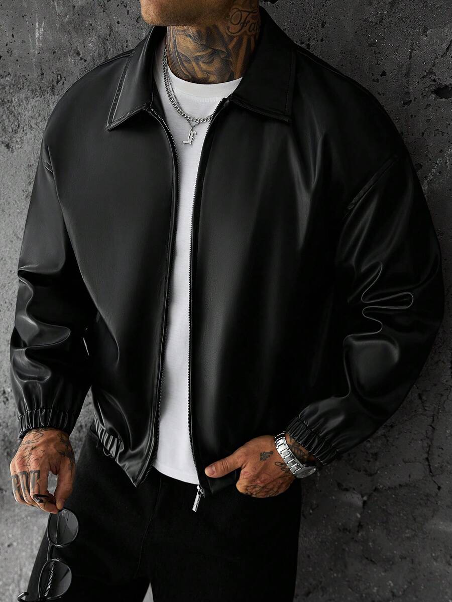 Manfinity Roughcore Mature Casual Best-Selling Men's Jacket, Versatile Commuter Men's Leather Jacket - Black - View 1