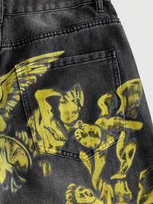 ROMWE MEN Jeans de corte holgado con estampado para hombre - Negro - Ver 5