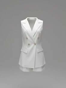 Franclia 2pcs Premium Quality Sleeveless Vest And Shorts Set - White - View 4
