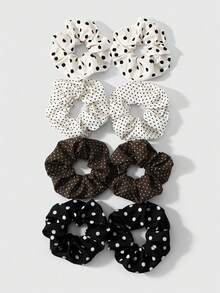 ROMWE Anime 4Pcs Fashionable Retro Versatile Multi-Color Love Polka Dot Large Intestine Ring Ponytail Ring, Combination Set, Daily Wear By Sisters - Multicolor-65 - View 15