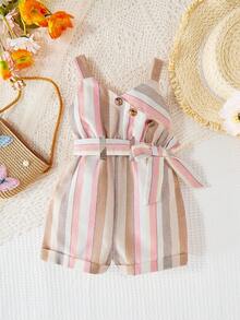 بدلة رومبير الصيفية المخططة بحزام للفتاة الرضيعة لقضاء العطلة - متعدد الألوان - مشاهدة 5