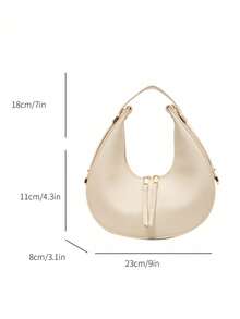 Glamine Women's Textured Leather Dumpling Bag, Crescent-Shaped Underarm Bag, Large Capacity Commuter Shoulder Bag, Handbag - Beige - View 3