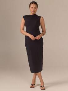 KÆRIA Hus Asym Ruched Hug Maxi Dress - Contour Stretch Cotton - Black - Party Everyday Semi Formal Dinner Valentine Day Summer Minimalist Elegant - Black - View 1