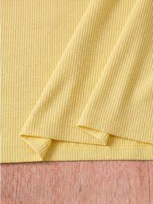 SHEIN Sparklyn Tween Girls Casual Back To School Halter Dress Ribbed - Yellow - View 5