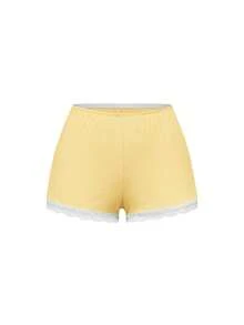 ROMWE Women Contrast Lace Camisole And Shorts Casual Pajama Set - Yellow - View 7
