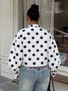 GalTyme Autumn Polka Dot Casual Versatile Commute Office Bussines Date Plus Size Jacket - Black and White - View 2