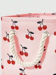 ROMWE Kawaii Keranjang Penyimpanan Kain Tebal Versi Lengkap Pink Cherry, Cocok untuk Kamar Tidur, Kamar Mandi, Dapur, dll. - ceri - View 3