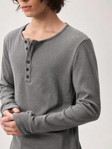 Vaulklash Men's Solid Color Simple Long Sleeve T-Shirt, Casual Daily Wear, Fall - Grey - View 8