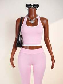 Zolique Women's Yoga Sports Set, Tummy Control & Butt Lift - Pink - View 3