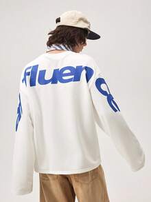 Vaulklash Men's Contrast Color Letter Graphic Print Round Neck Long Sleeve T-Shirt - White - View 3