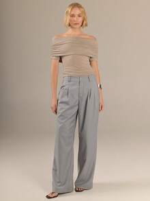 KÆRIA Hus Ruched Off-Shoulder Top - Lyocell Jersey - Purple - Relaxed Fit, Minimalist Casual, Elegant, Date Night Brunch Summer Going Out - Grey - View 8