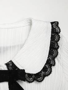 SHEIN 少女蕾絲飾邊休閒百搭日常長袖襯衫 - 白色 - 查看 5
