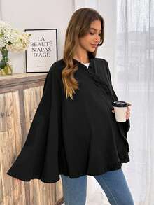 Slowluna Maternity Autumn Casual Solid Color Cape Nursing Jacket - Black - View 3