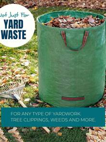 Reusable Garden Waste Bags With Handles, Made Of Durable PP Material, Great For Yard Trimmings, Leaves And Plants. Green With Red Stitching, Perfect For Garden Maintenance And Landscaping. - A - View 2