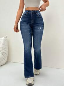 Flexra Casual Washed Distressed Denim Jeans - Blue - View 1