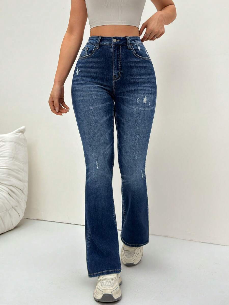 Flexra Casual Washed Distressed Denim Jeans - Blue - View 1