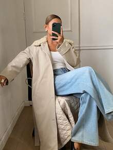 DAZY Women's Fashion Single-Breasted Long Sleeve Pocket Padded Coat Minimalist - Light Grey - View 4