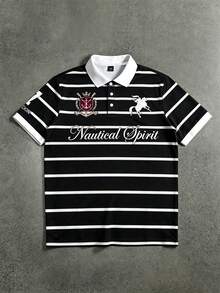 STYNVO 男士夏季休閒條紋短袖 Polo 衫 - 黑色 - 查看 1