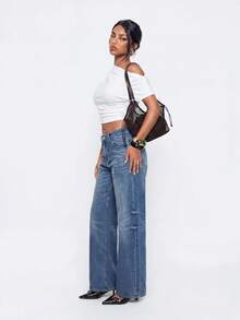 Avantive Women's Fashion Versatile Button Pocket Loose Denim Jeans - Medium Wash - View 6