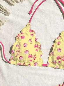 Swim Mod Conjunto de bikini de unicolor con volantes y alta elasticidad para vacaciones - Multicolor - Ver 3
