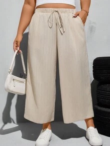 SHEIN Essnce Plus Size Casual Versatile Solid Color Loose Pants - Multicolor - View 8