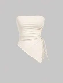 SHEIN MOD 3件套女士复古不对称下摆抹胸上衣 - 棕色 - 查看 6