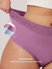 LUVLETTE Plus 2入組高腰蕾絲棉質甜美風女款內褲內褲套組-紫色 - 彩色 - 查看 4