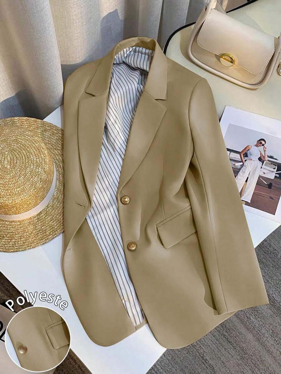 Franclia Jaket Blazer Kasual Warna Krem untuk Wanita, Gaya Prancis, Koleksi Terbaru Musim Semi/Gugur, Jaket Jas Ringan Warna Polos - Khaki - View 1