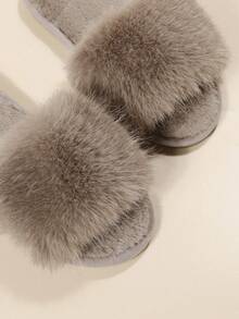 Glamine Fall/Winter Ladies' Fashionable Solid Color Bedroom Slipper With Single Strap & Fluffy Design In Mocha Brown,Halloween - Mocha Brown - View 5