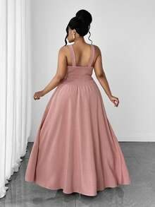 Maweii French Vintage Cinched Waist Strapless Spaghetti Strap Evening Gown, Plus Size Women's Long Dress For Party And Holiday - Dusty Pink - View 6