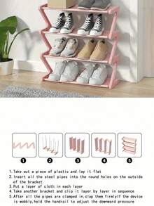Z-Shaped Shoe Rack Plastic Floor Standing Storage Shelf Multi-Function High Capacity Storage Rack Easy To Assemble Floor Standing Organizer Essential For Home And Dorm Space Saving Applicable For Living Room Bedroom, Housewarming Gift - Multicolor - View 6