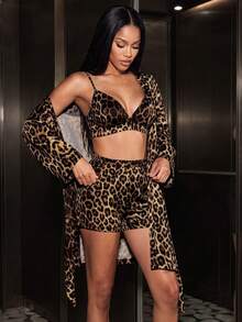 Silforma Women's Leopard Print Sexy Pajama Set - Coffee Brown - View 3