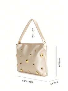 Glamine Plain Elegant Fashion Minimalist Satin Pearl Magnetic Triangular Handbag, For Parties, Weddings, Galas, Gatherings - Champagne - View 4
