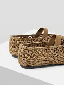 Mnmlis Women's Hollow Square Toe Flat Shoes - Coffee Brown - View 5