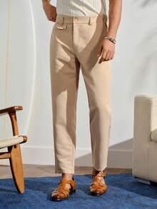 VeloEdit Men Solid Color Simple Style Daily Dress Pants For CeremonyFall Winter Formal - Apricot - View 5