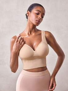 Veilyse 1 pieza Sujetador deportivo transpirable para mujer, absorbente de sudor, amortiguador de impactos, engrosado, soporte para fitness, running, yoga, ropa interior deportiva, top deportivo - Albaricoque - Ver 6