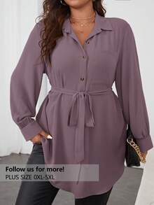 Firerie Plus Size Women's Solid Color Simple Casual Long Sleeve Blouse Fall - Purple - View 1