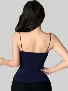 DAZY Fitted Camisole Top With Built-In Padded Bust And Ruched Design - Navy Blue - View 2