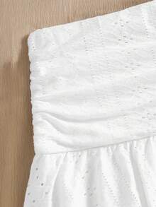 SHEIN Tween Girl Solid Color Fitted Casual Ruched Knit Skirt - White - View 3