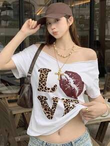 DAZY Spring Summer Loose Casual Style Vacation Valentine's Day Beach Sand Leopard Print Women's T-Shirt - White - View 6
