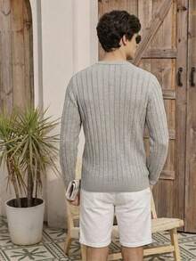 Manfinity Homme 男士字母圖案休閒百搭日常穿著長袖針織衫 - 淺灰色 - 查看 2