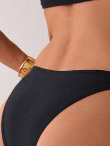 Swim Basics Women Summer Beach Vacation Ruffle Trim Solid Bikini Bottom - Black - View 2